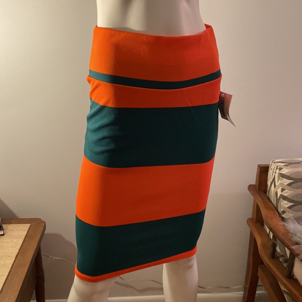 LULAROE Cassie Pencil Orange and Green Stretch Skirt NWT